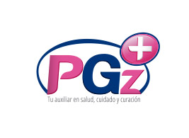 Logotipo de la marca de PGz que ofrece productos de algodón y curación. Tu auxiliar en salud, cuidado y curación