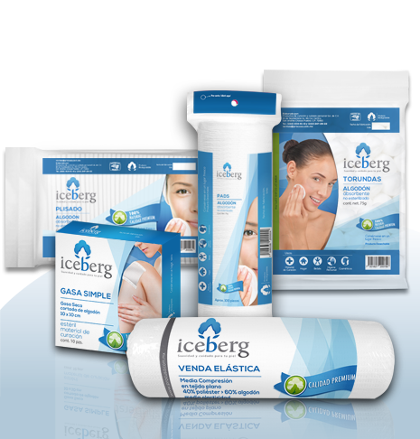 Productos de algodón Iceberg para farmacias: Algodón plisado, Torundas, Pads, Venda y Gasas